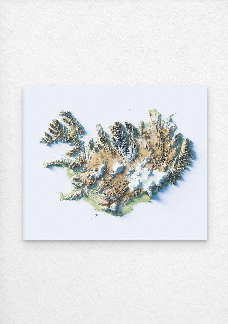 Iceland Shaded Relief Map - Minimalist